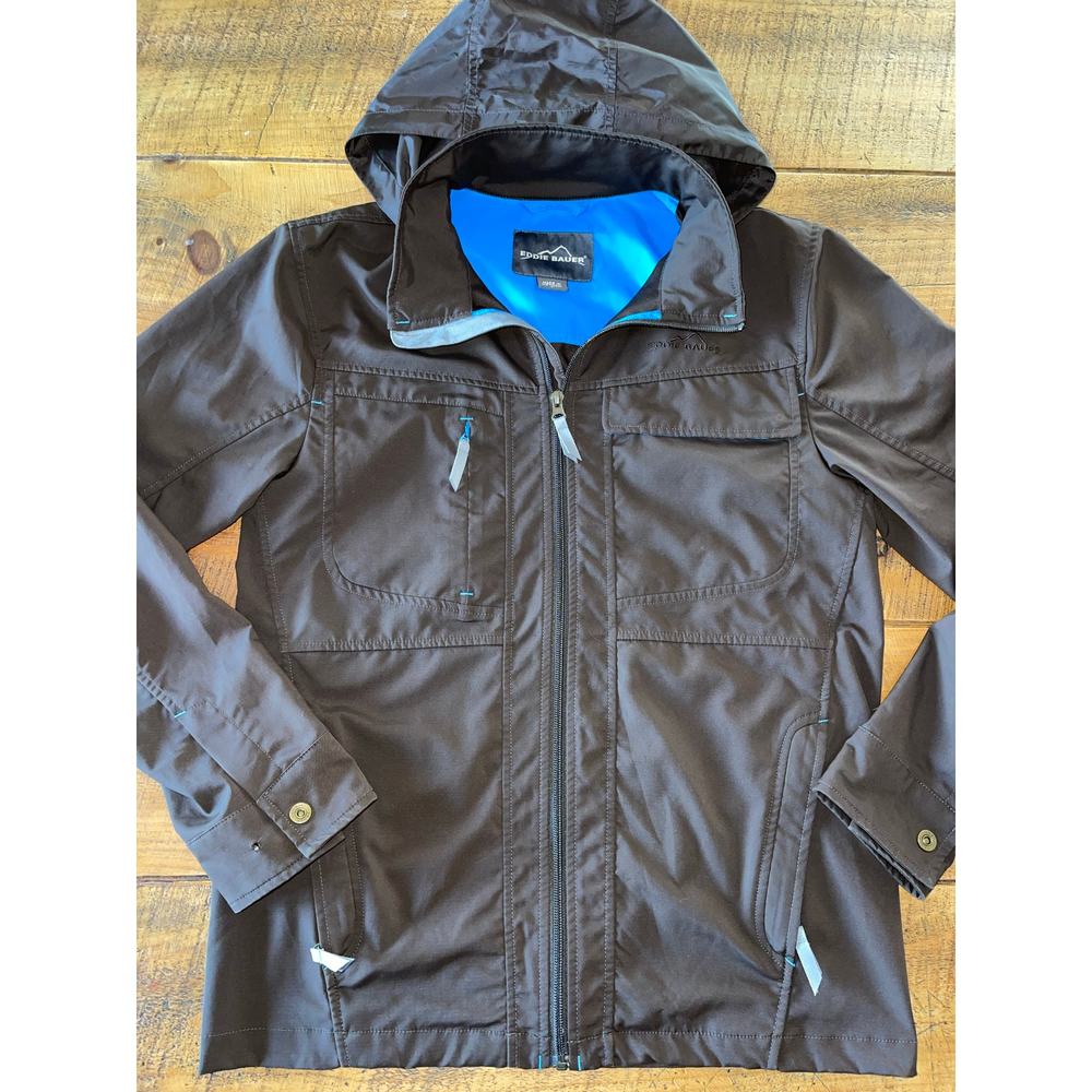 Mens Eddie‎ Bauer Brown Full Zip Hooded UPF 30 Water Repellant Jacket Pockets S